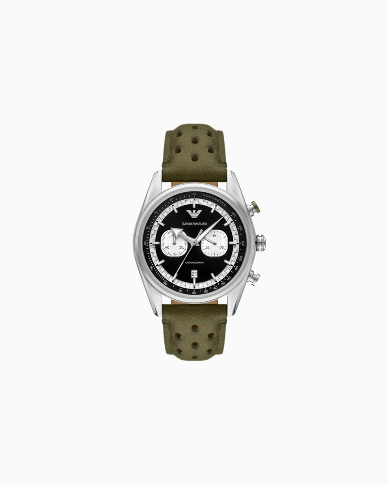CHRONOGRAPH GREEN LEATHER WATCH 1