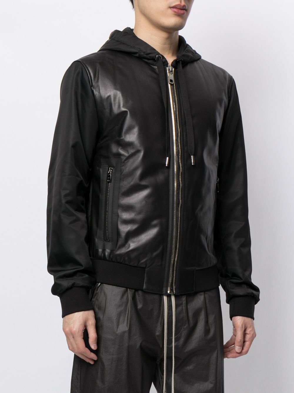 leather panelled hooded jacket - 3