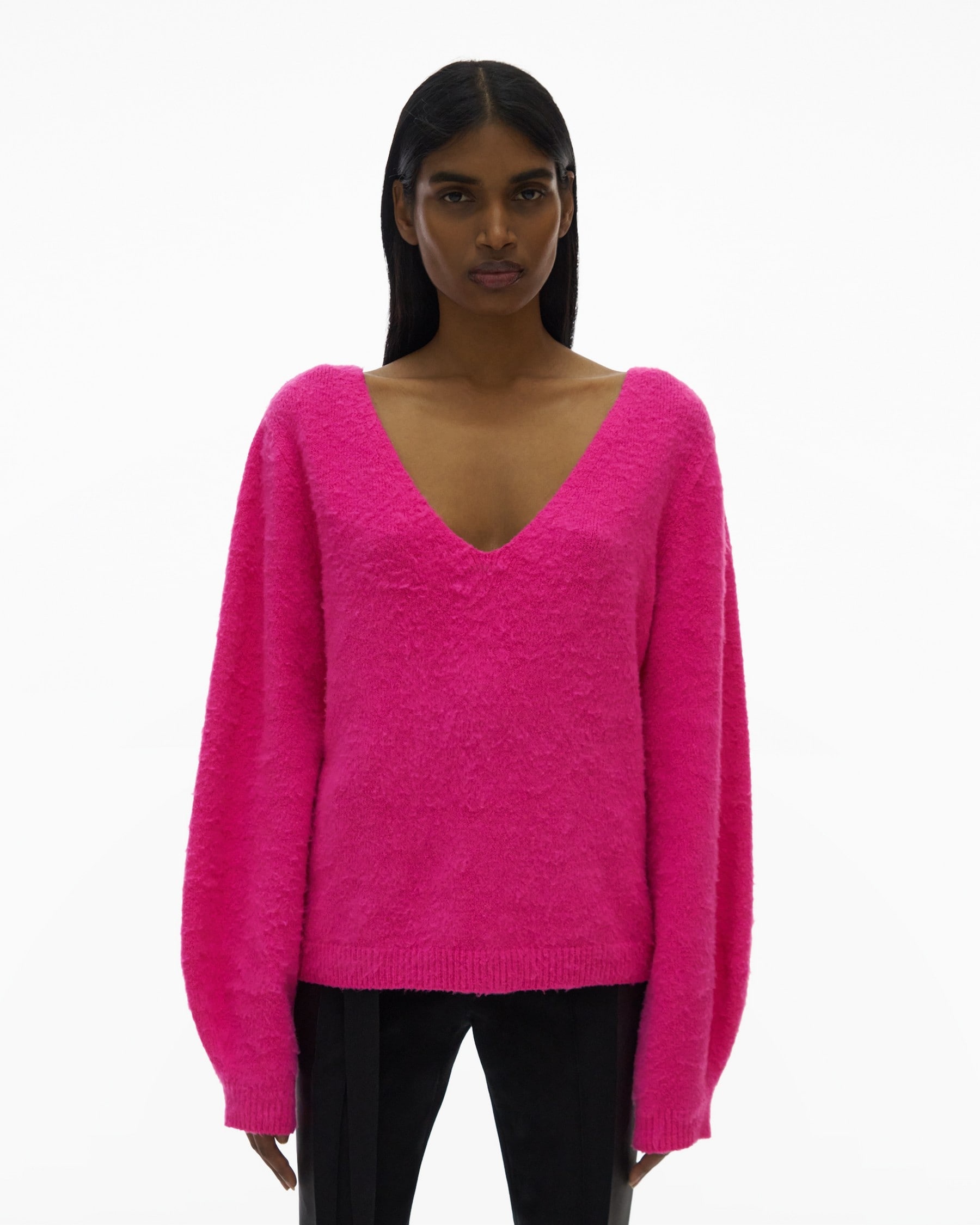 BRUSHED DOUBLE V-NECK SWEATER - 3