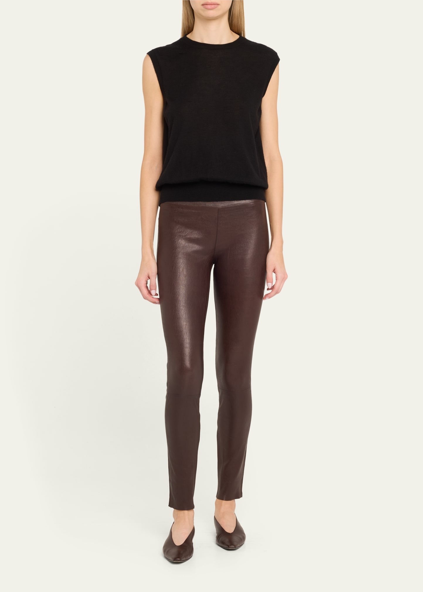 High-Waist Leather Ankle Leggings - 2