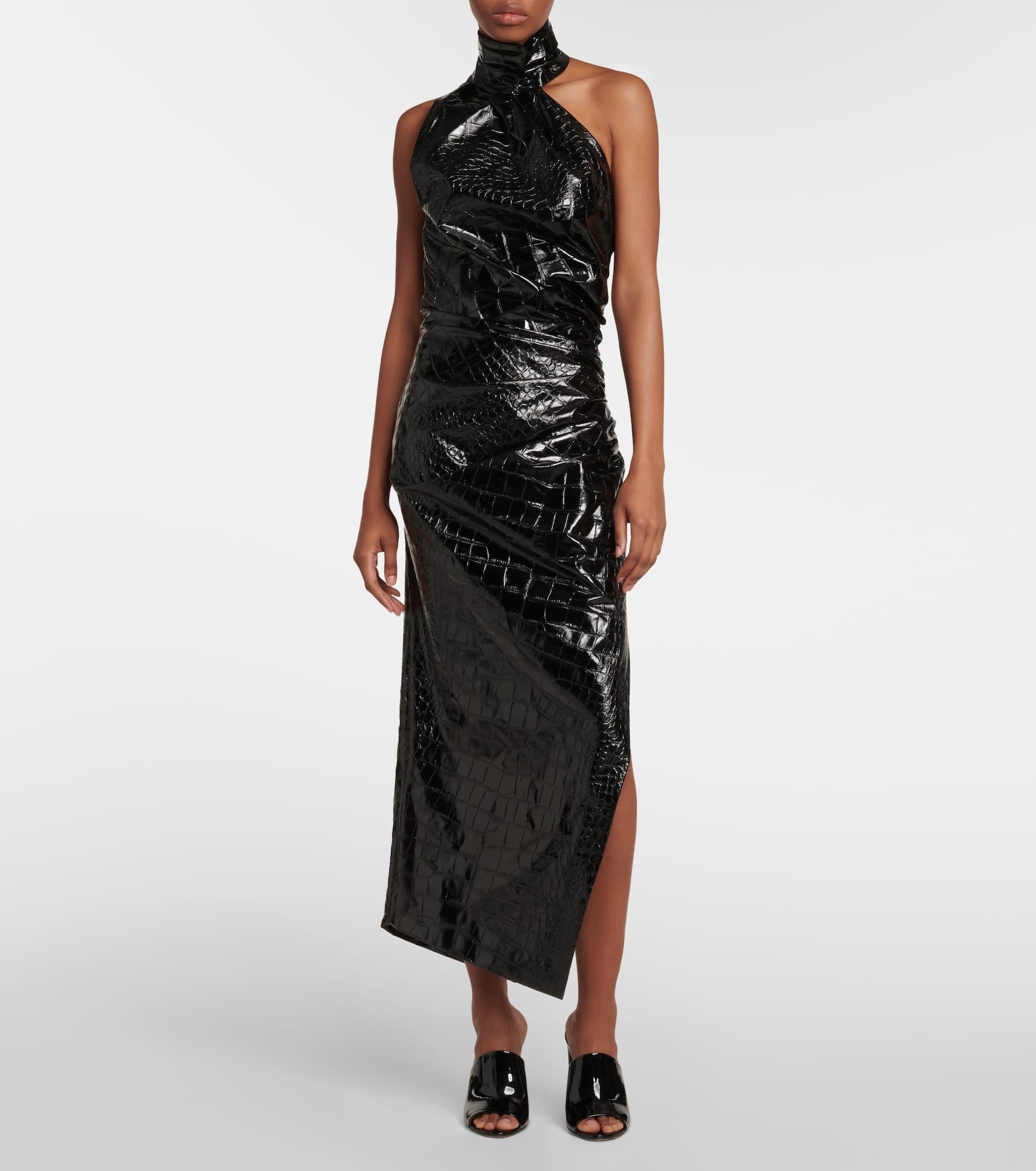 Asymmetric croc-effect midi dress - 2