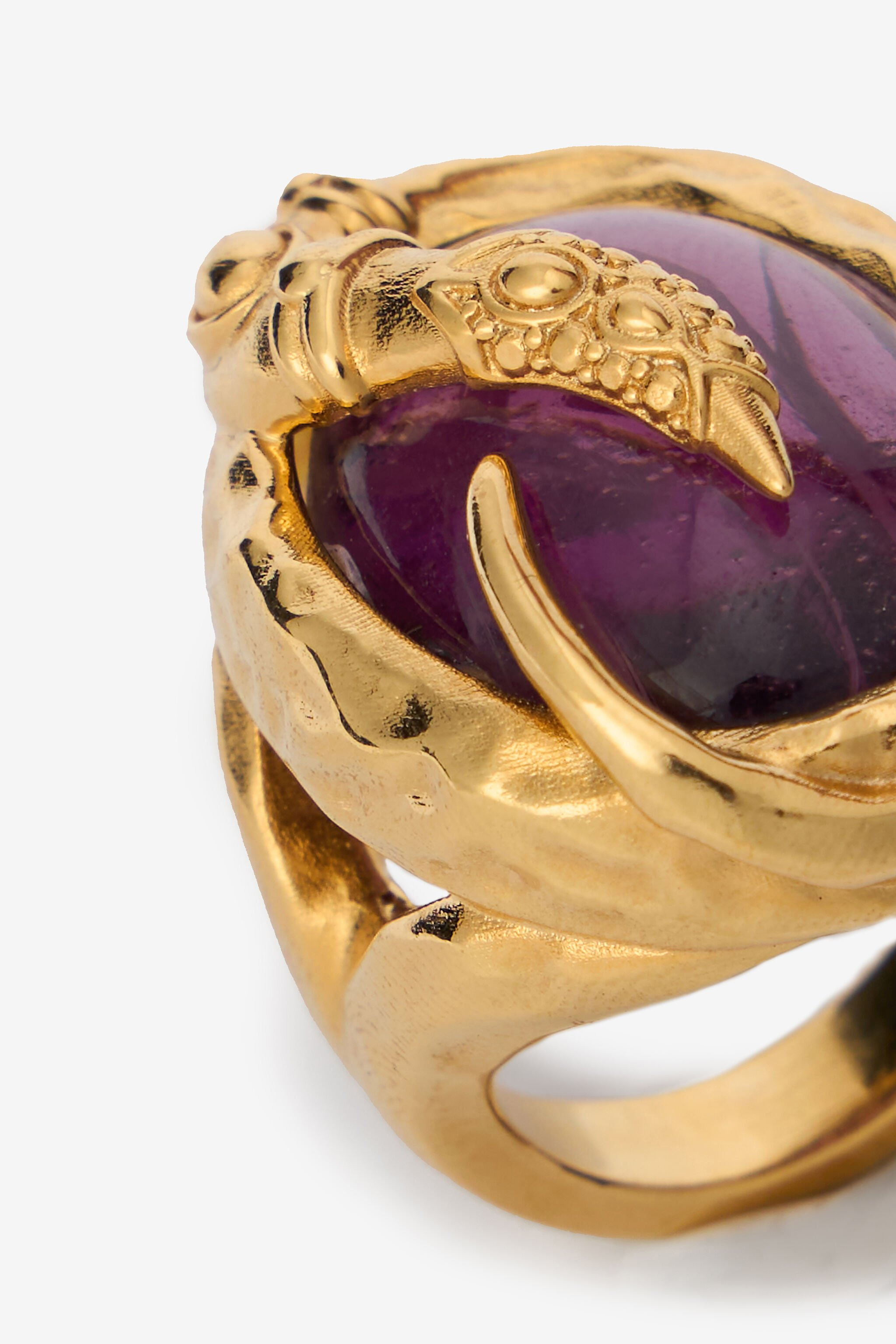 Golden Cocktail Ring With Amethyst Stone - 5
