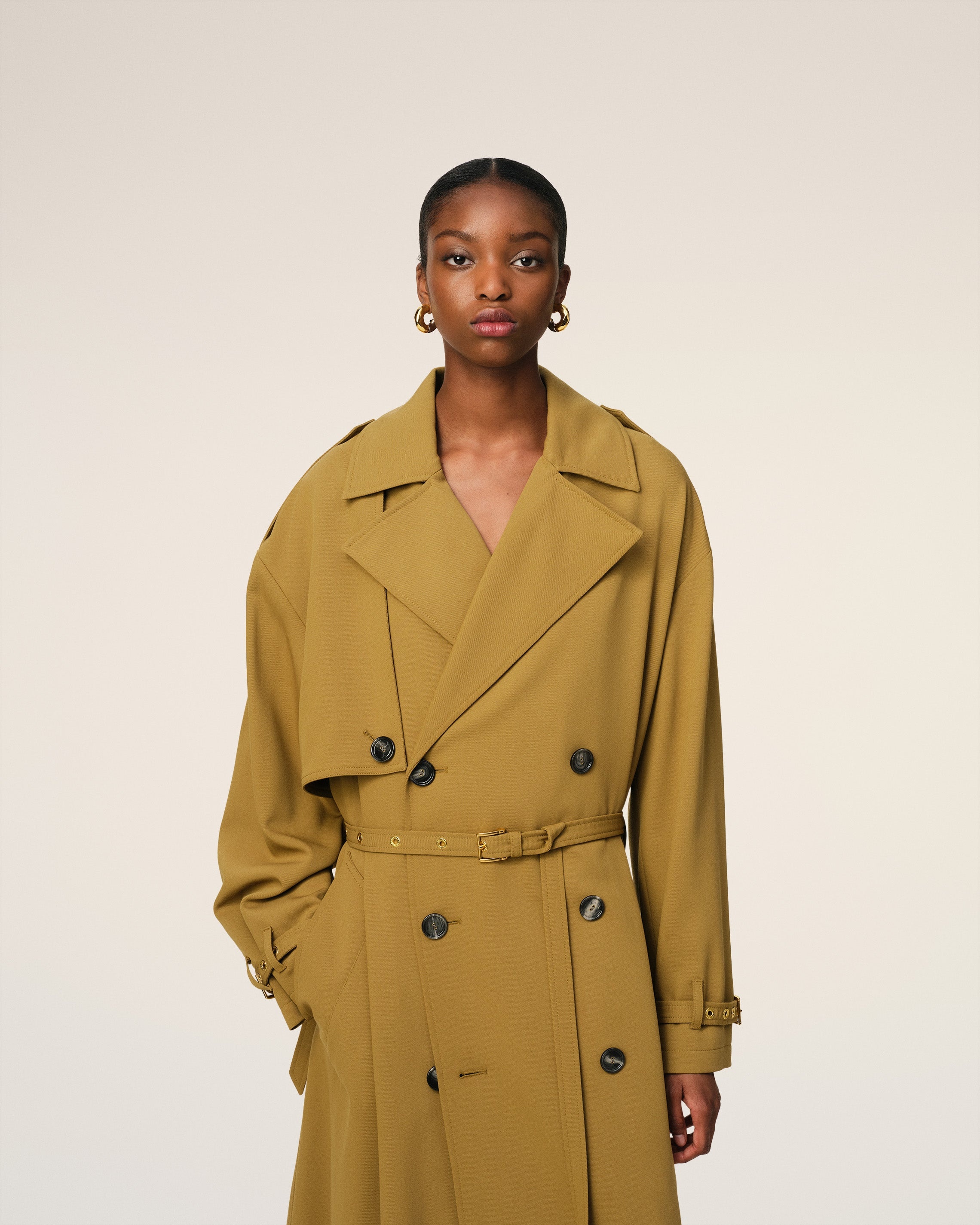 MUSTARD WOOL TRENCH COAT - 3