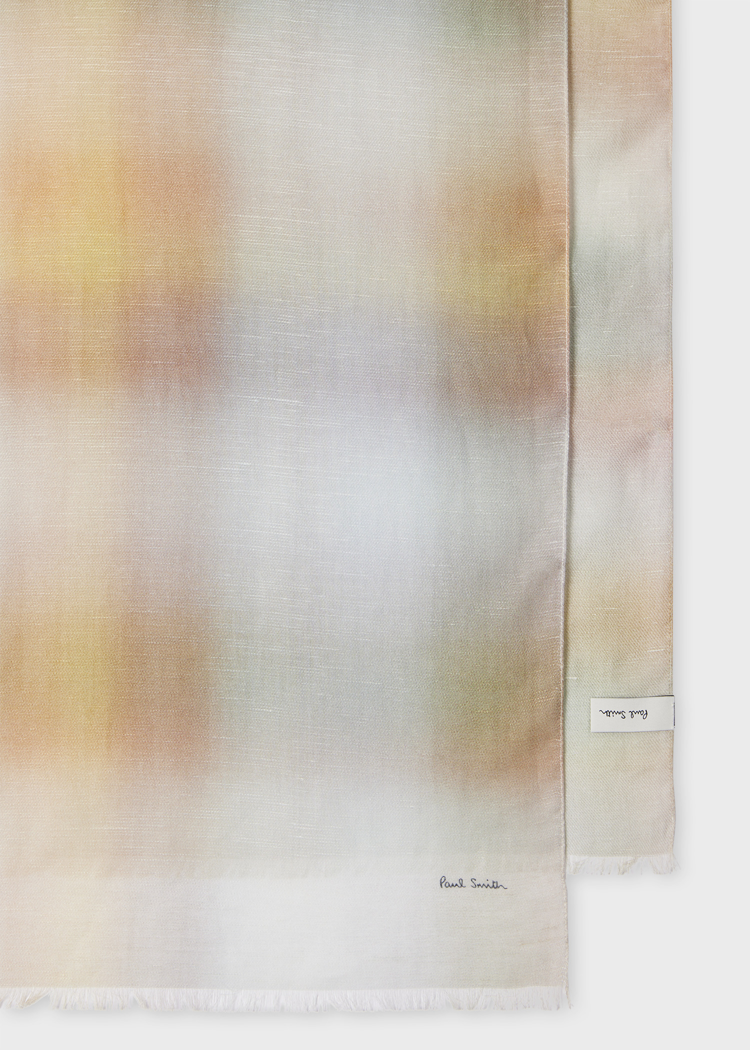 Yellow and Blue Linen-Blend Faded Check Scarf - 2