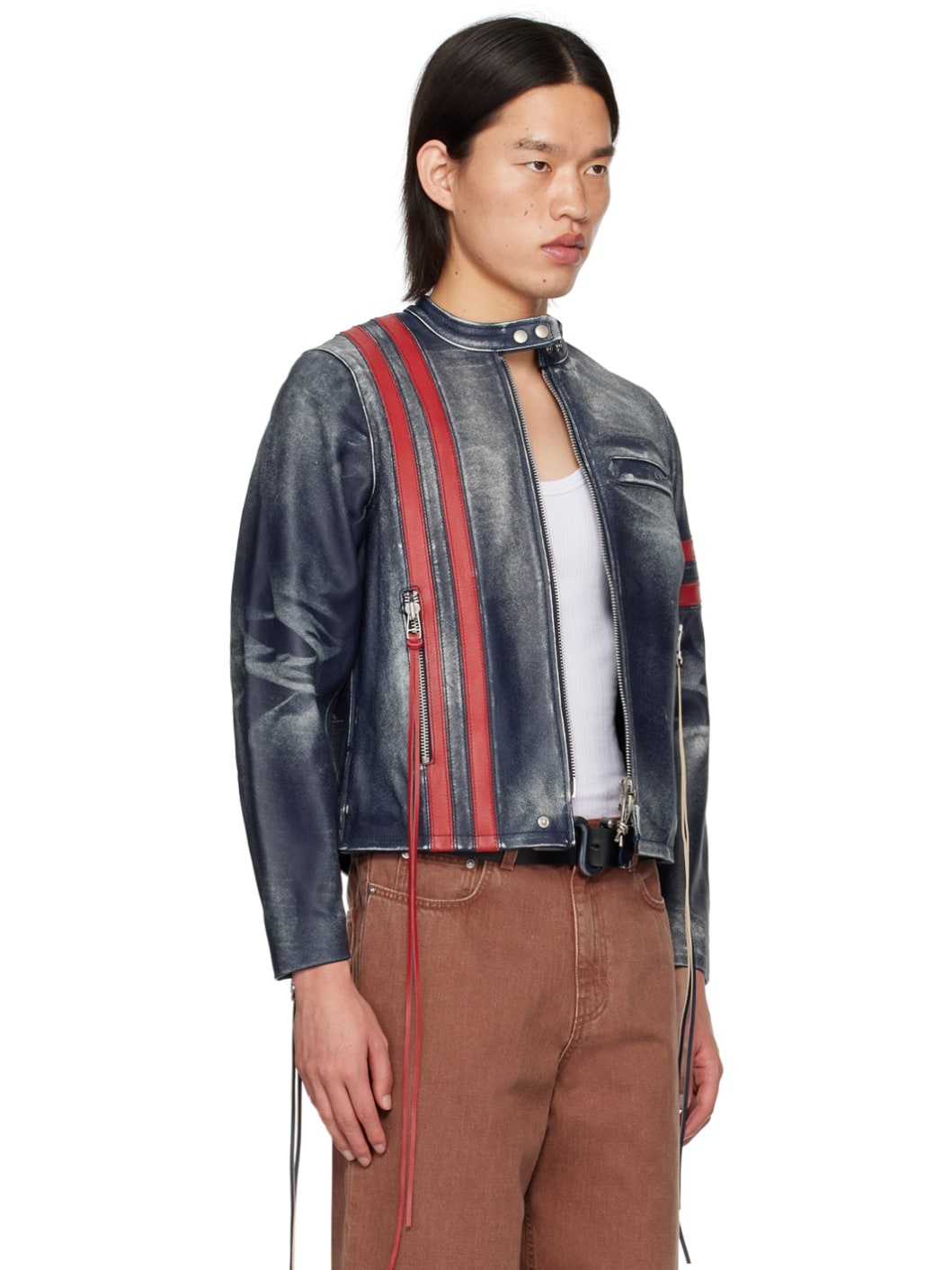 Navy Damon Leather Jacket - 2