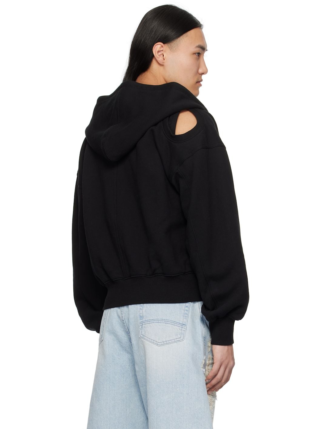 Black Cut Out Zip Hoodie - 3