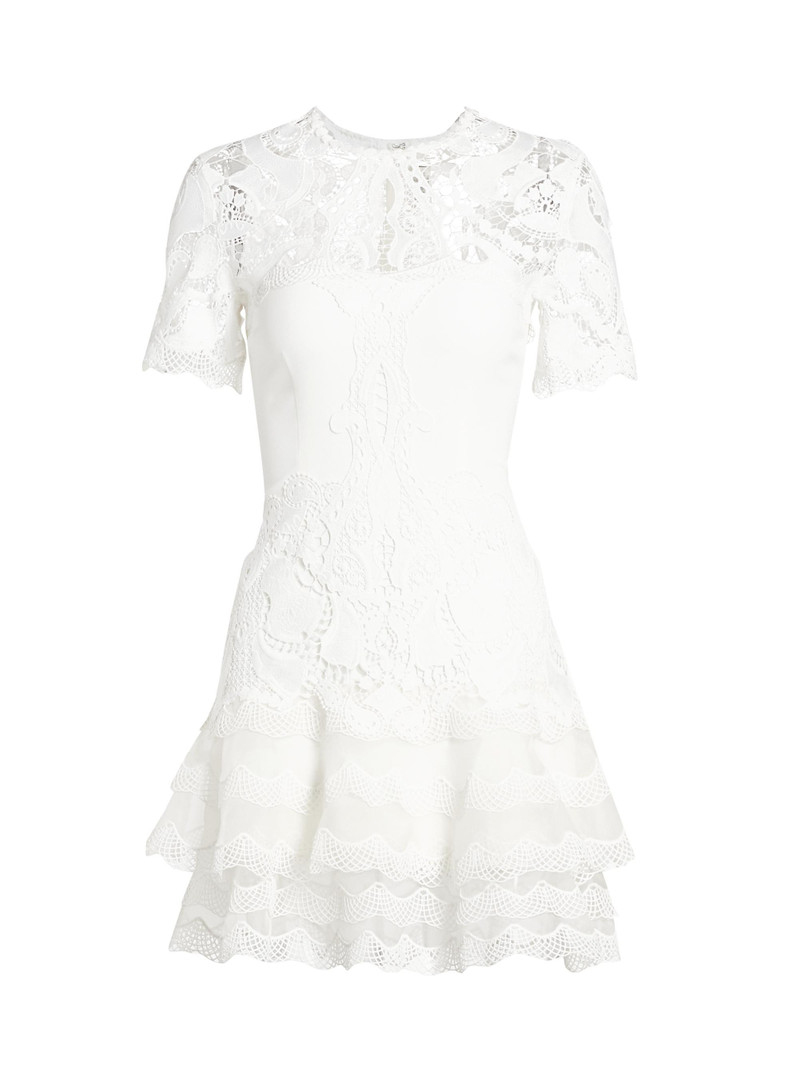 Women's Lace Appliqué A-Line Minidress - White 1