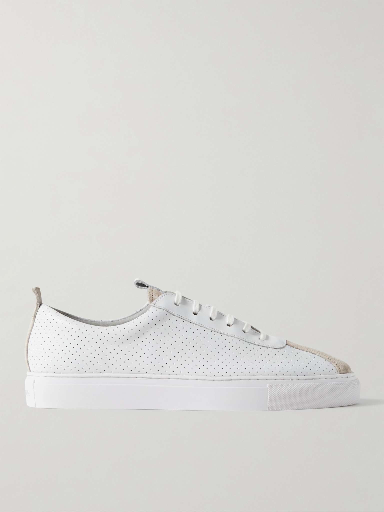 Suede-Trimmed Perforated Leather Sneakers - 1