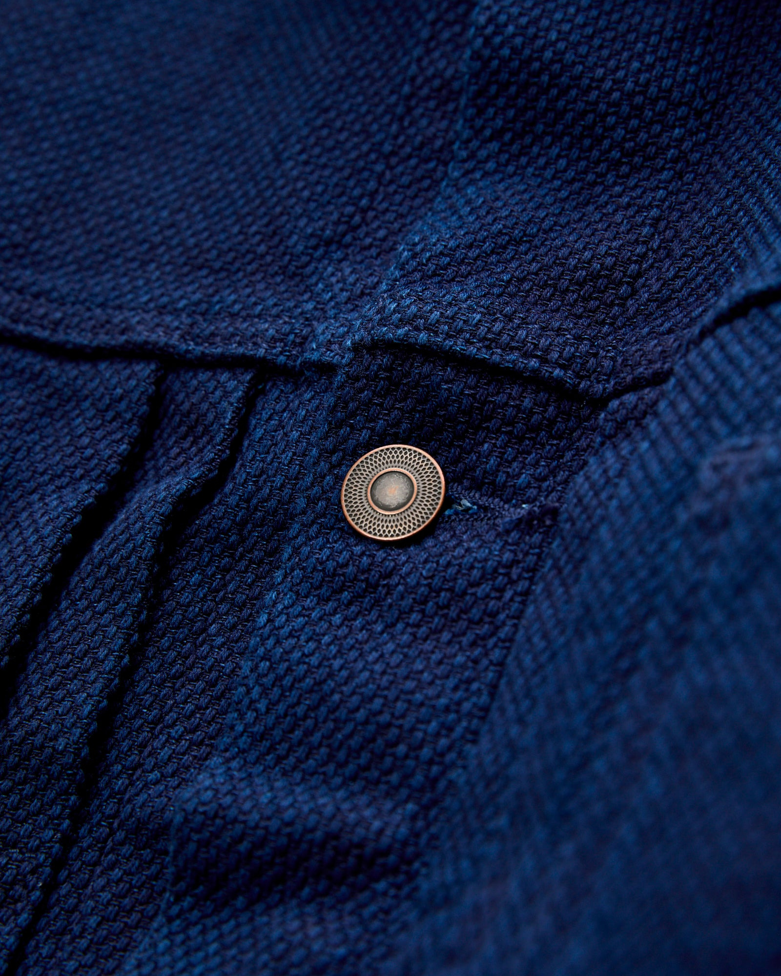 Double Cloth Sashiko Trucker Jacket in Pure Indigo - 5