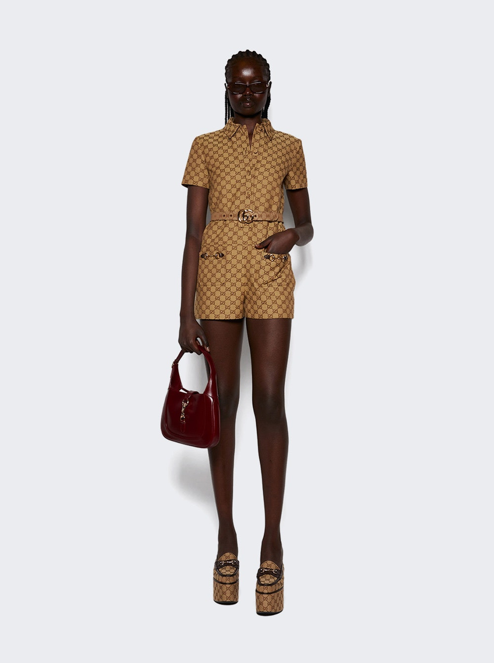 Gg Canvas Jumpsuit Camel And Ebony - 2