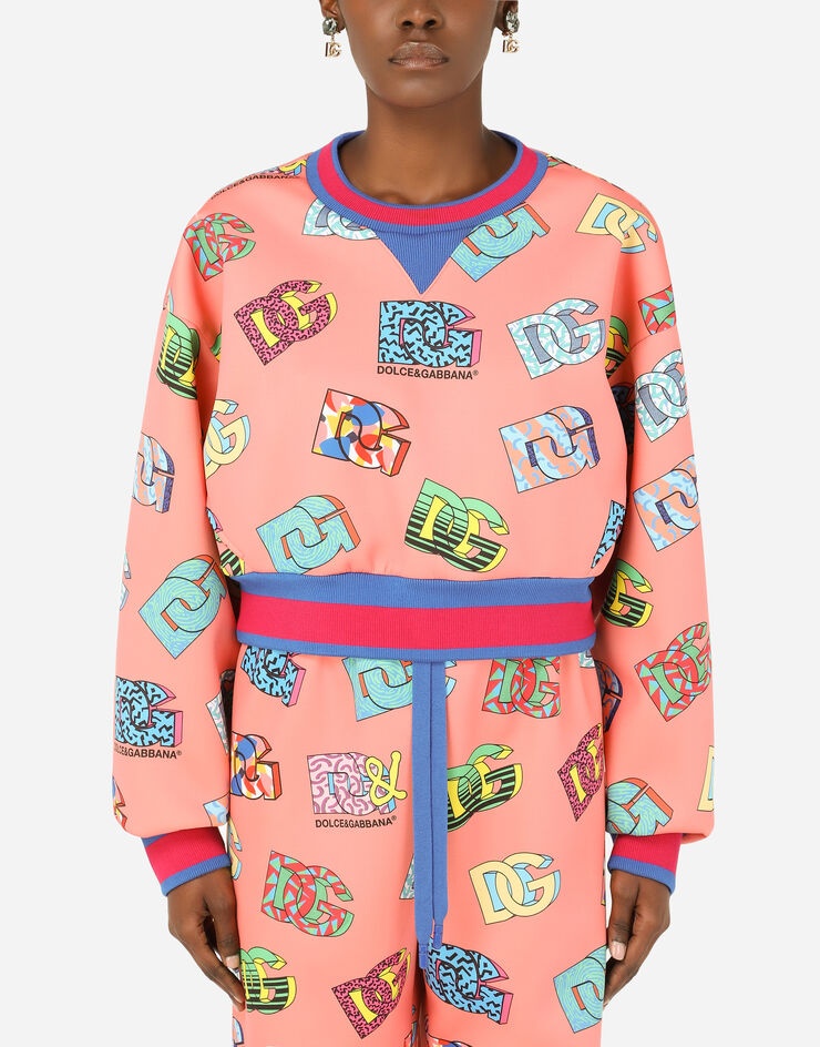 Cropped jersey sweatshirt with DG multi-logo print - 1