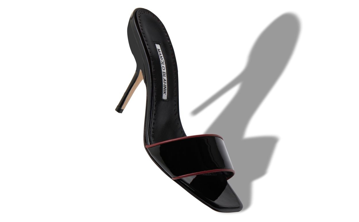 Black Patent Leather Open Toe Mules - 2