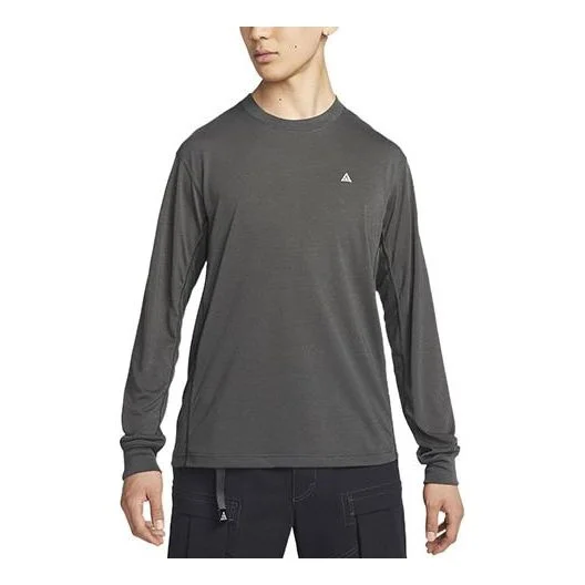 Men's Nike Dri-FIT ACG Solid Color Logo Embroidered Casual Round Neck Long Sleeves Black Smoke Gray - 1