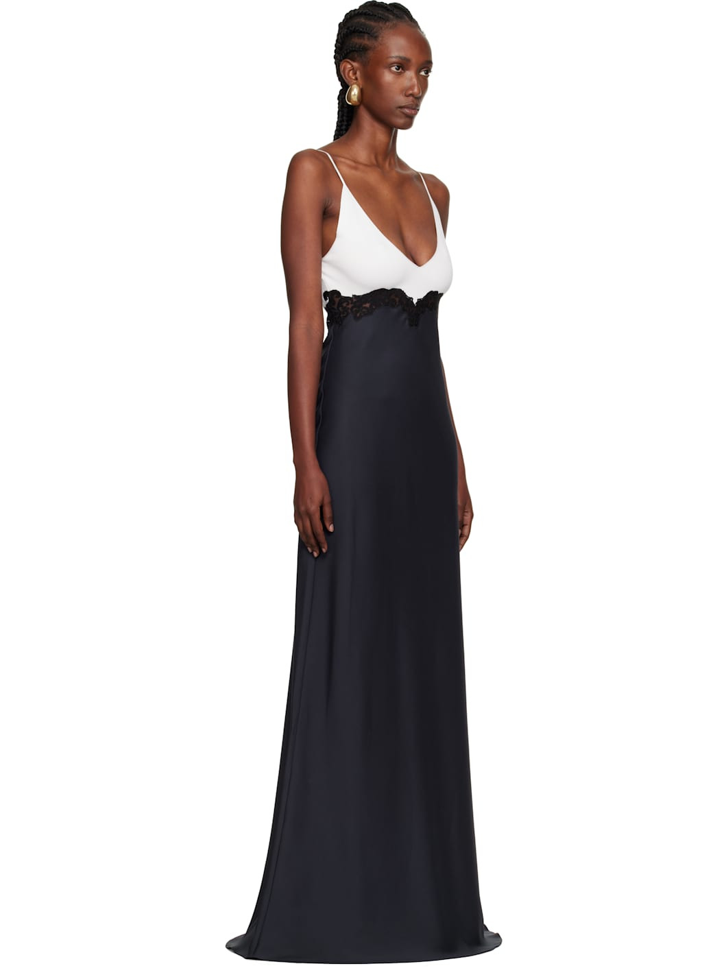 White & Navy Amaryllis Lace Maxi Dress - 2