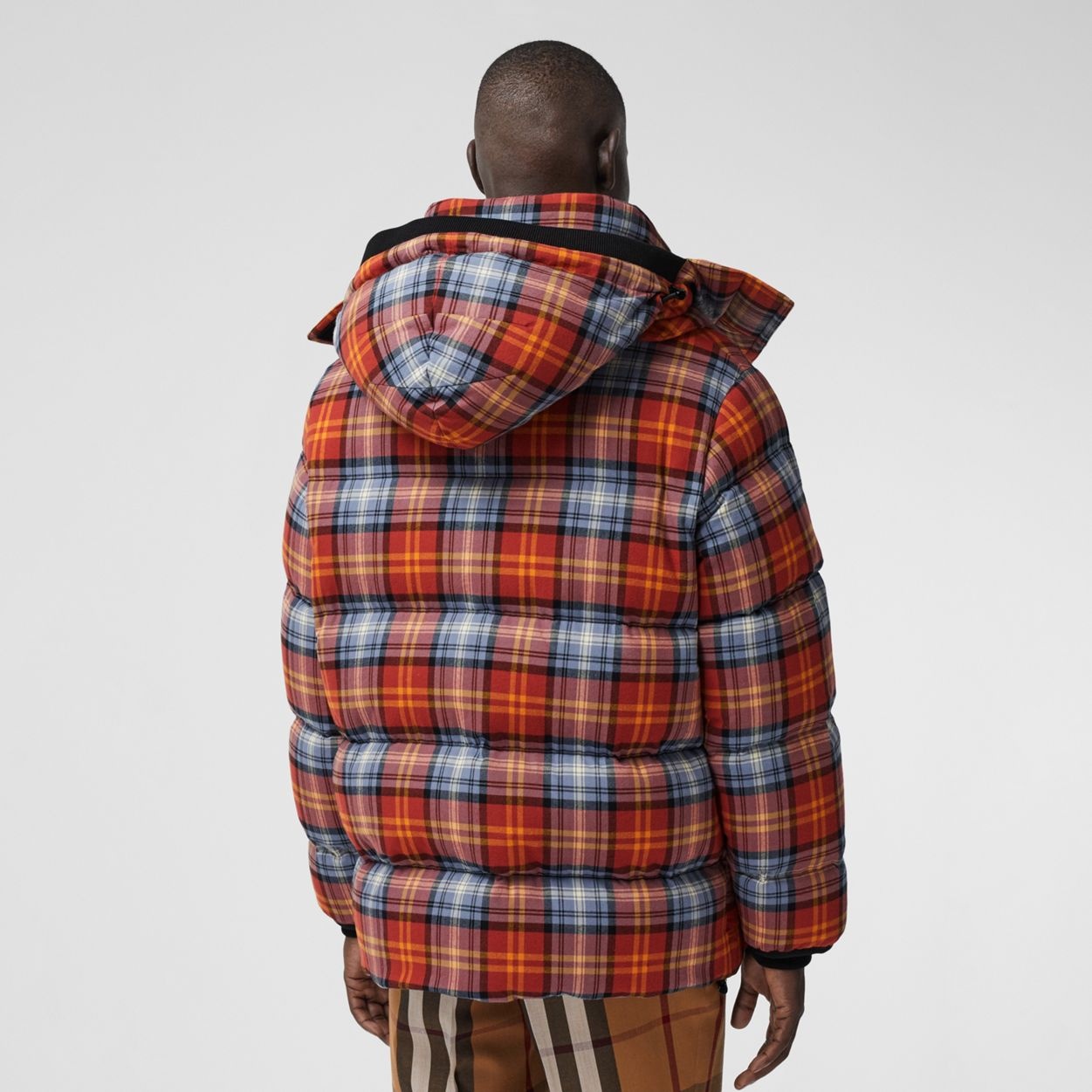 Detachable Hood Check Cotton Flannel Puffer Jacket - 4