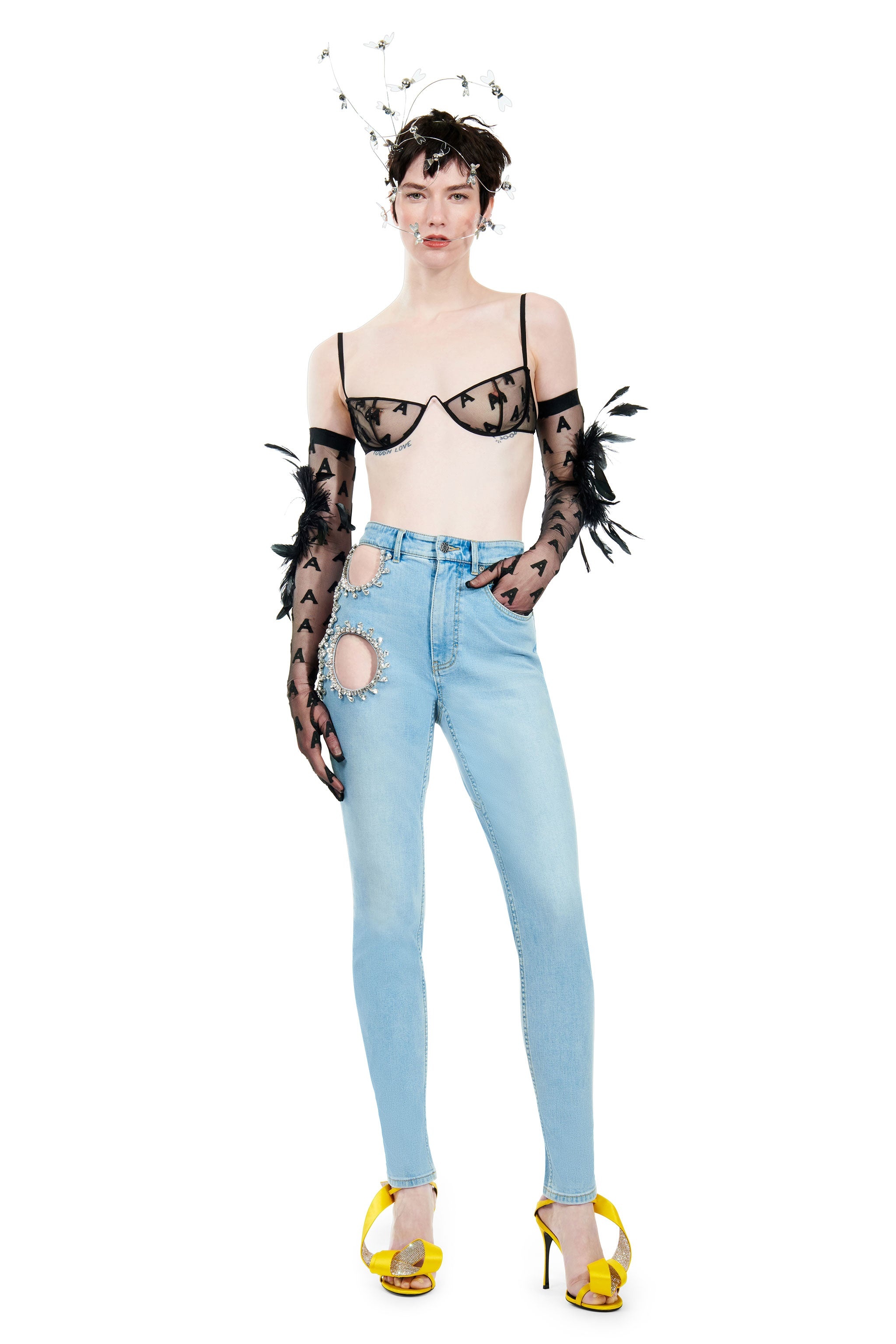 CRYSTAL GRAPE CUTOUT SKINNY JEAN - 4