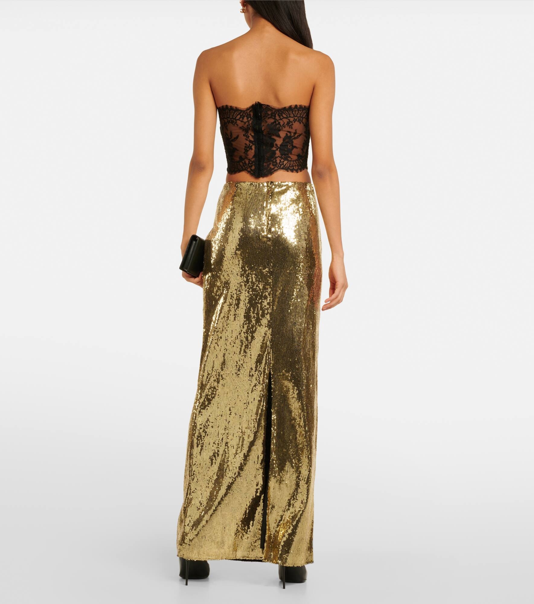 Sequined strapless lace crop top - 3