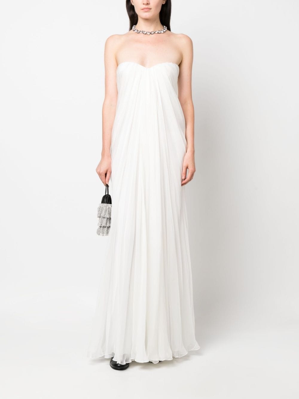 gathered silk-chiffon bustier gown - 2