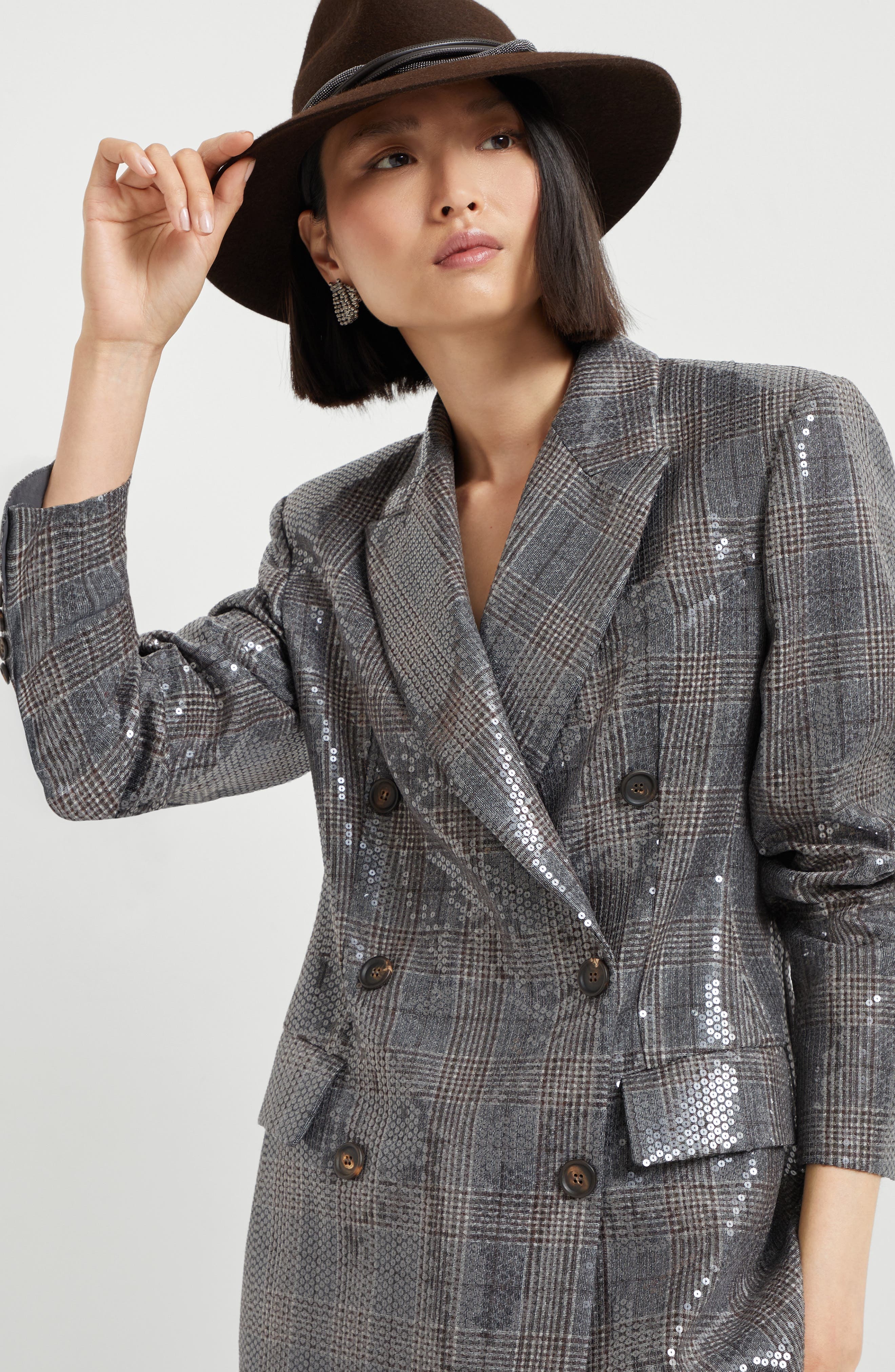Brunello Cucinelli Prince of wales blazer with embroidery in Anthracite at Nordstrom - 5