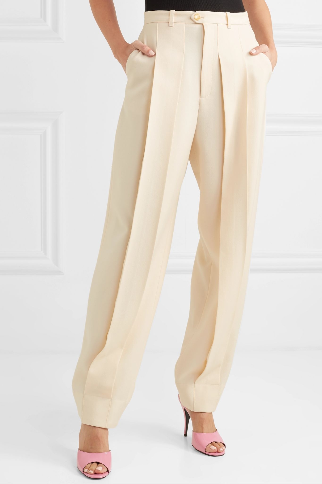 Pleated wool tapered pants  - 3