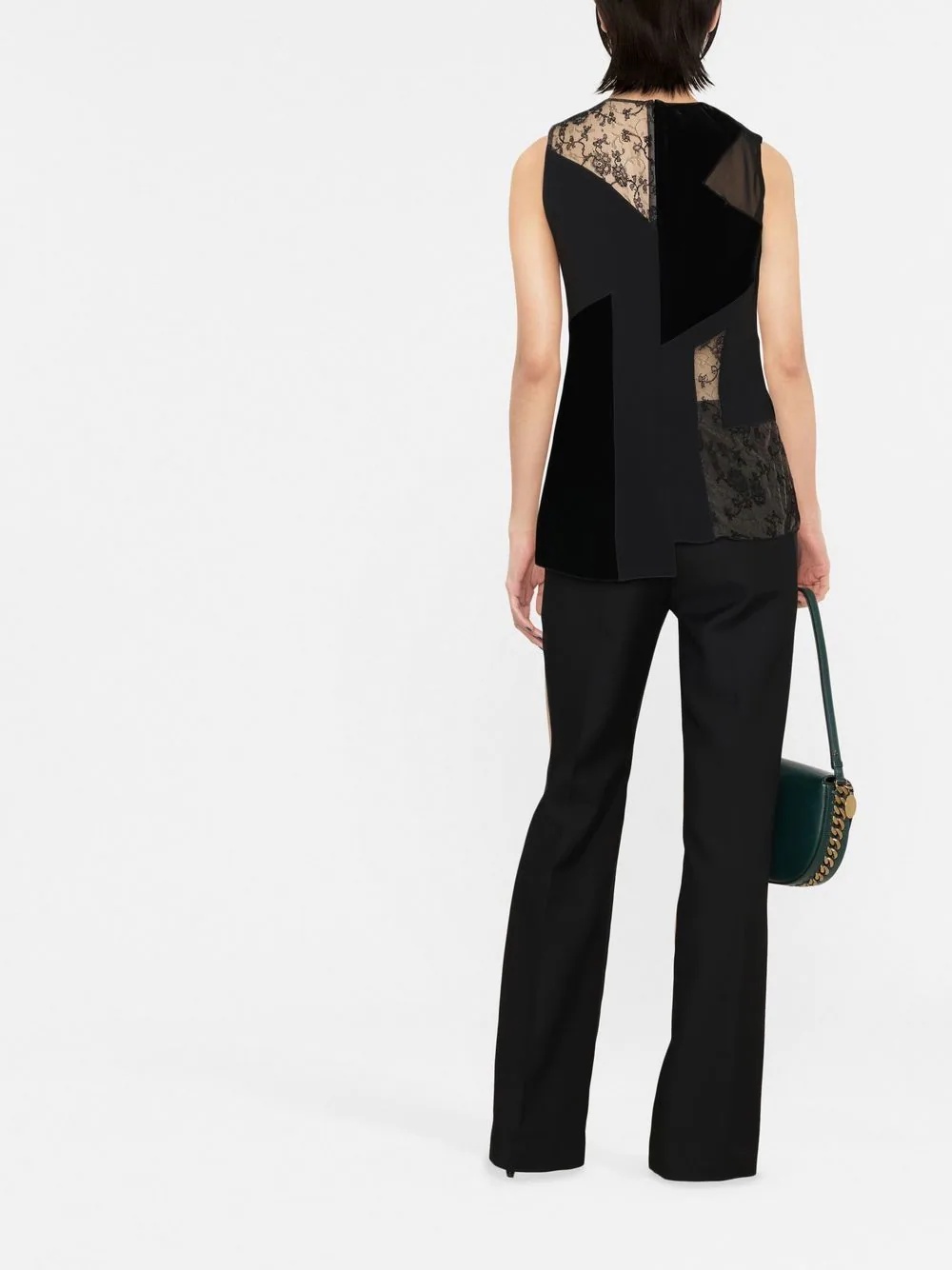 patchwork lace-detail velvet top - 4