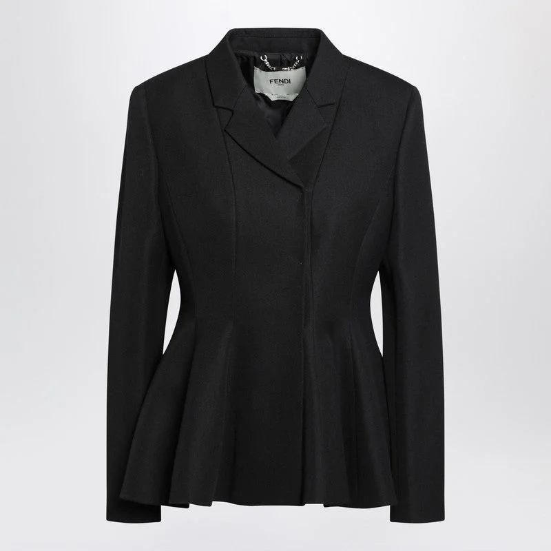 Fendi Black Grain De Poudre Wool Jacket Women - 1