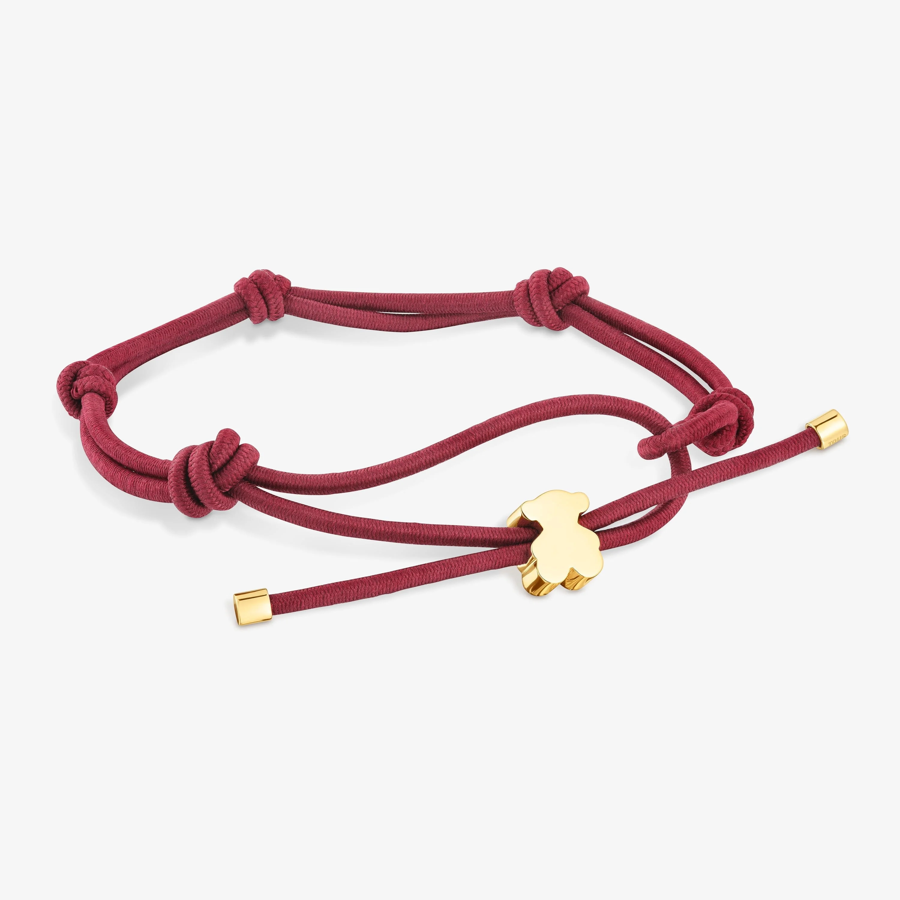 Burgundy-colored elastic Bracelet and bear with 18K gold vermeil Sweet Dolls - 1