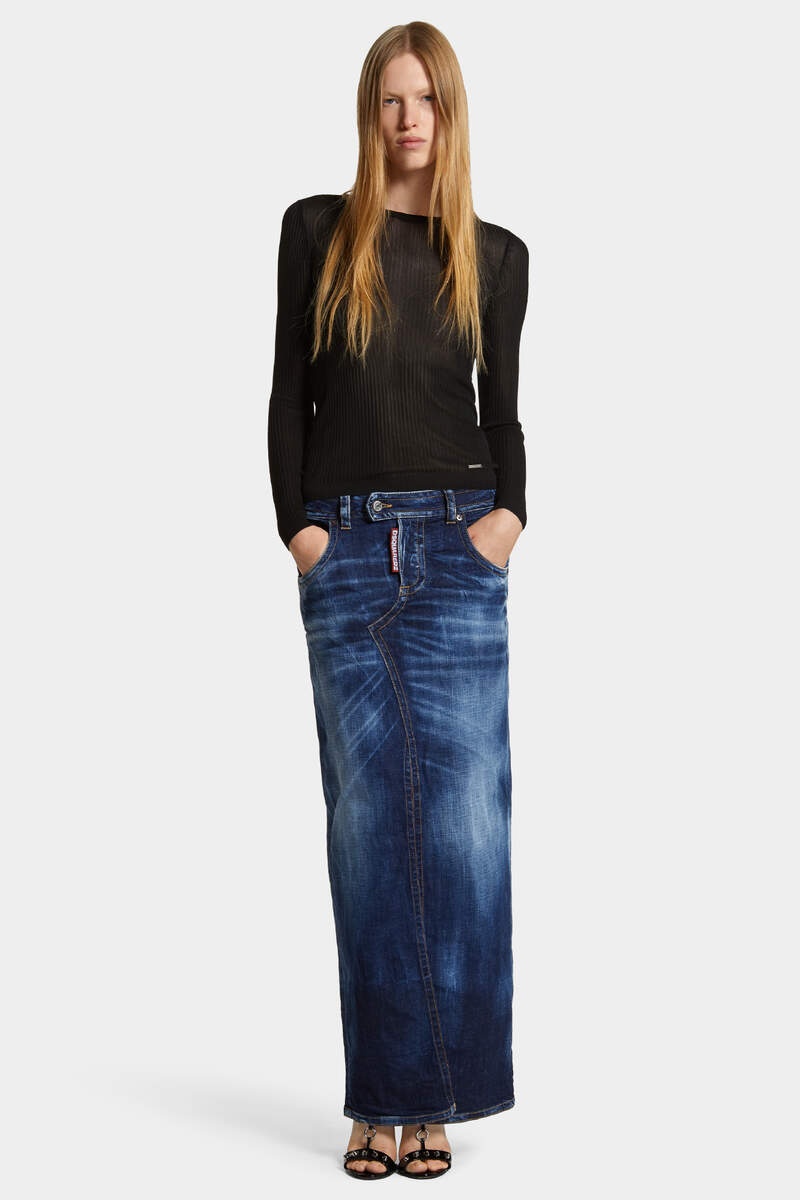 MEDIUM WASH FRONT SPLIT JEAN SKIRT - 3