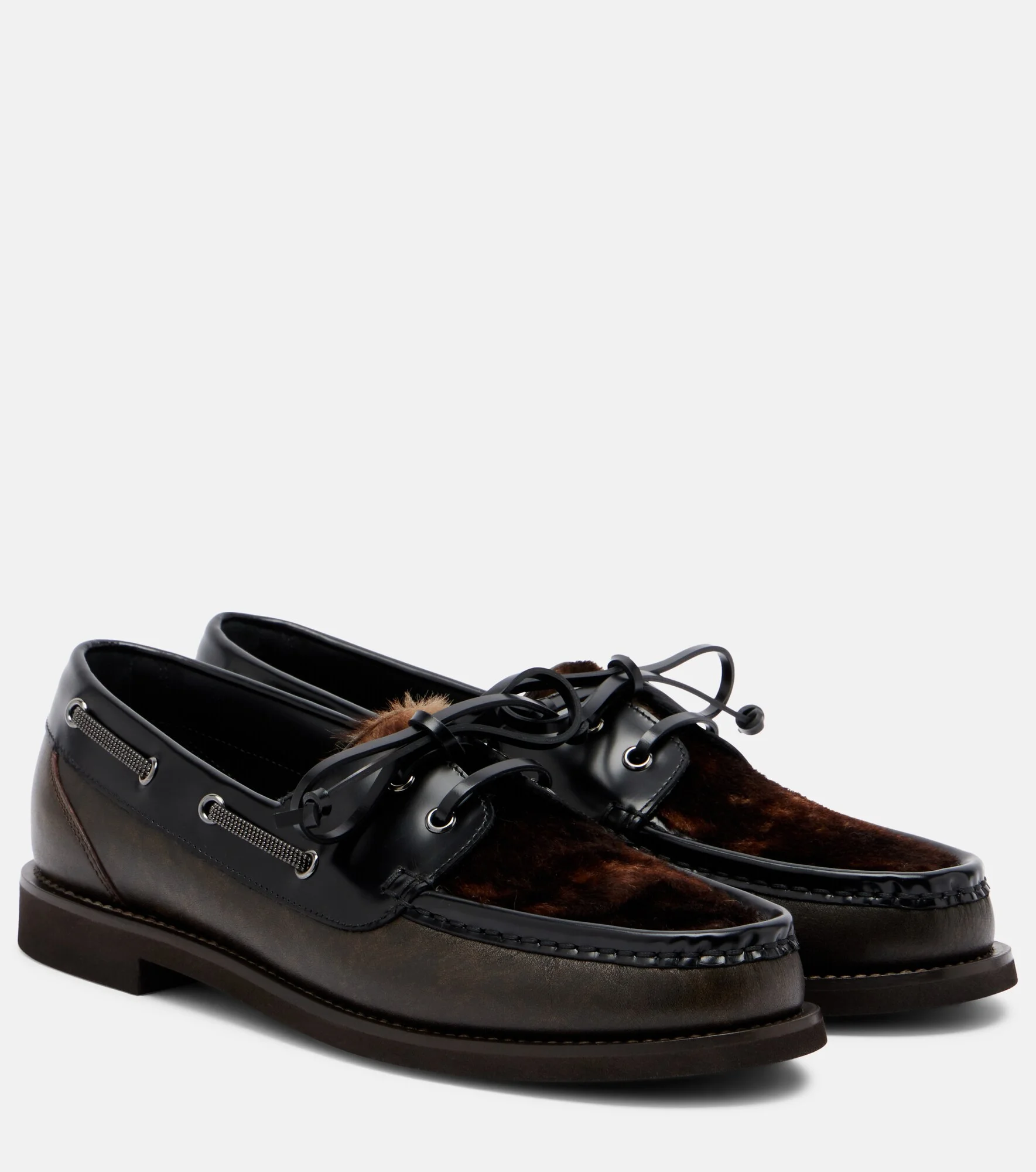 Monili calf hair-trimmed leather boat shoes - 1