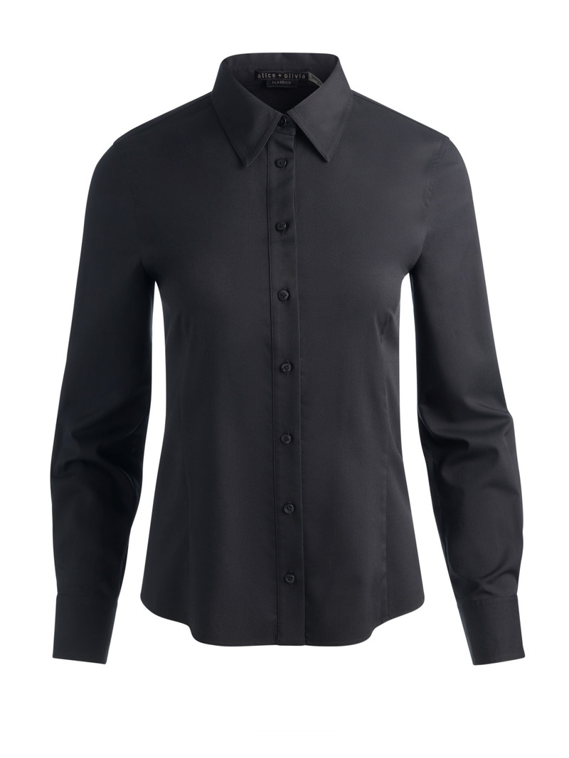 AMELIA BUTTON DOWN WITH LACE UP BACK - BLACK 1