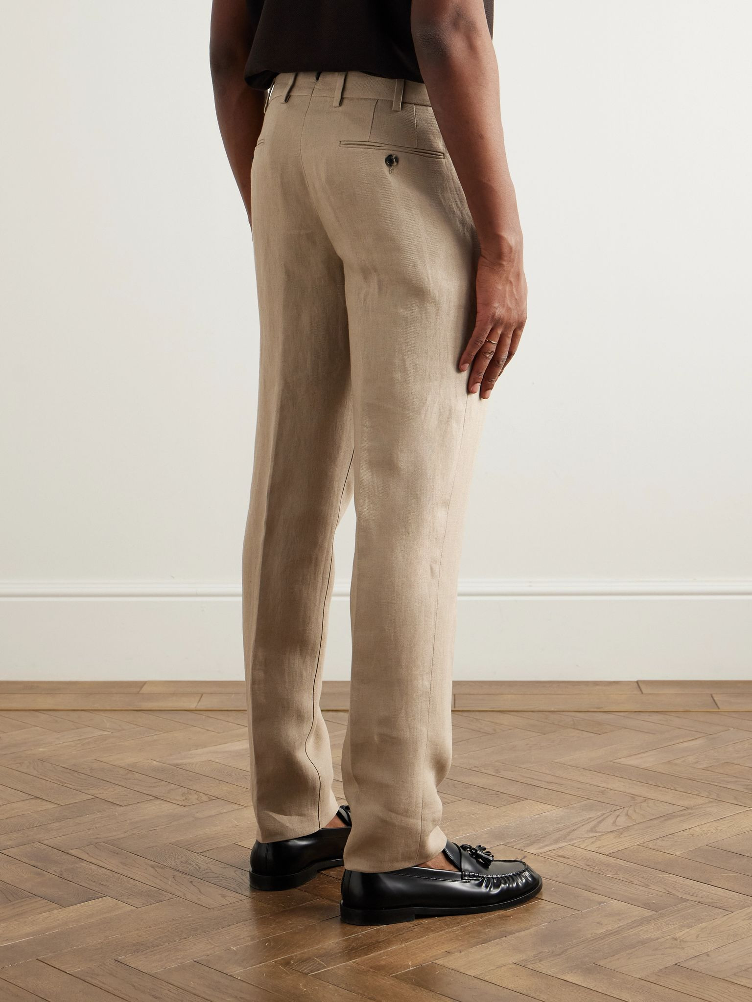 Carlo Straight-Leg Linen Suit Trousers Beige - 4