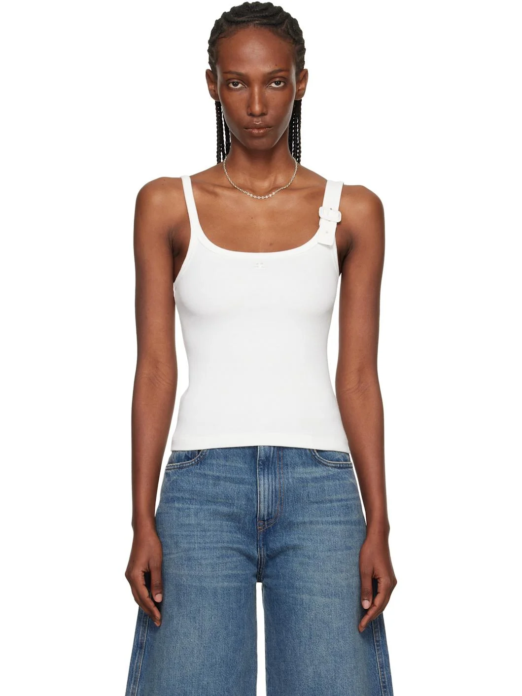 White Buckle 90's Rib Tank Top - 1