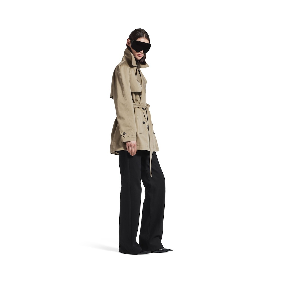 Women's Cocoon Short Trench in Beige - 3