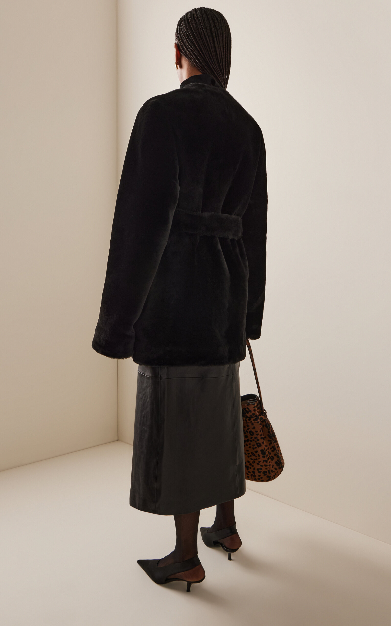 Belted Shearling Jacket black - 4