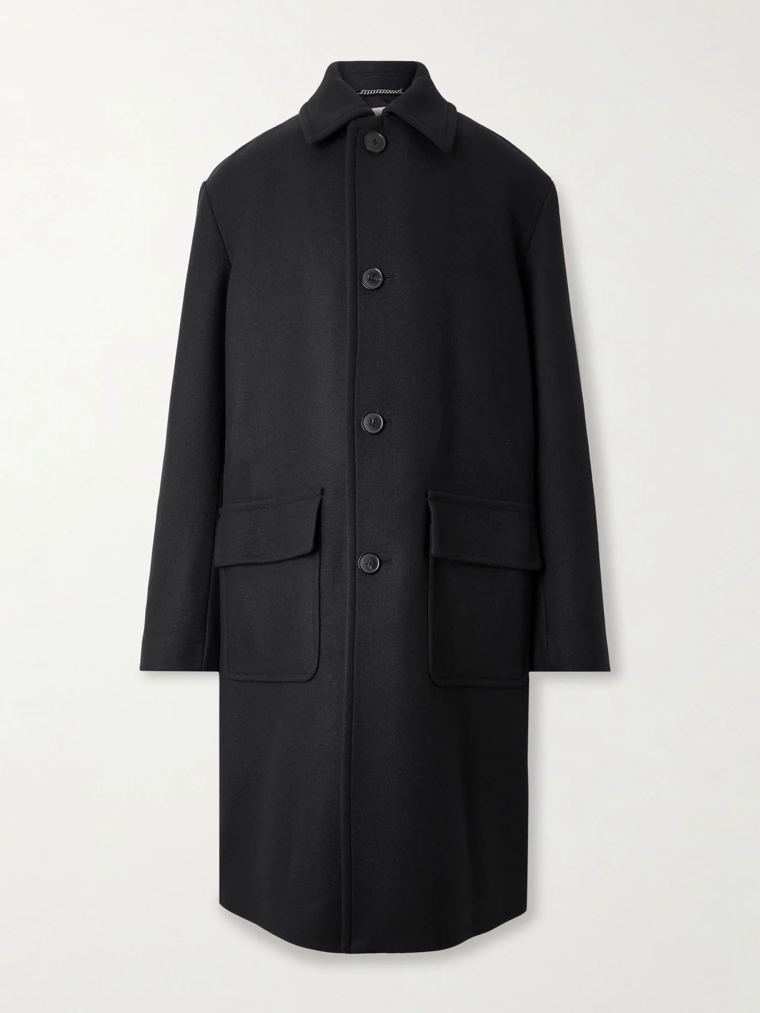 Wool-Blend Twill Coat Black - 1