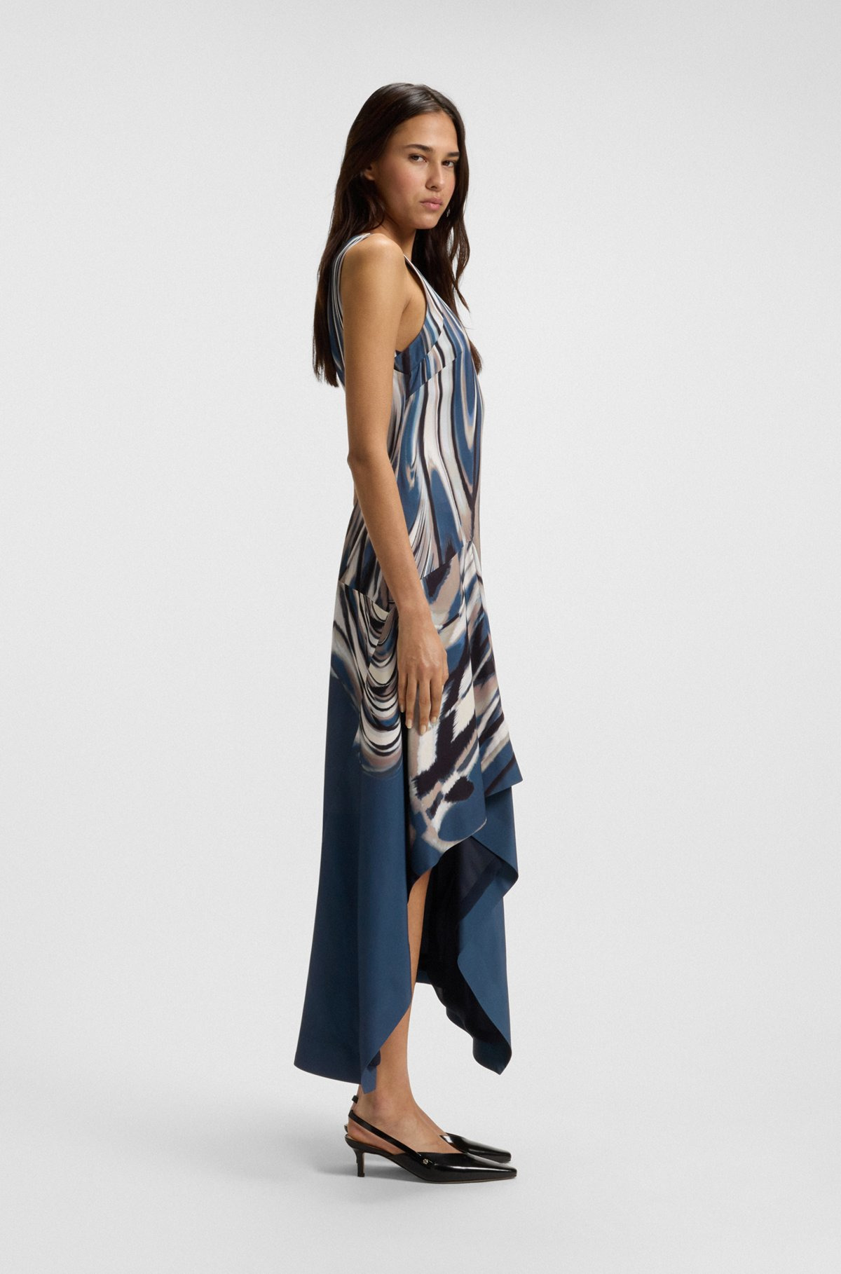PRINTED-TWILL DRESS WITH ASYMMETRIC HEMLINE - 3