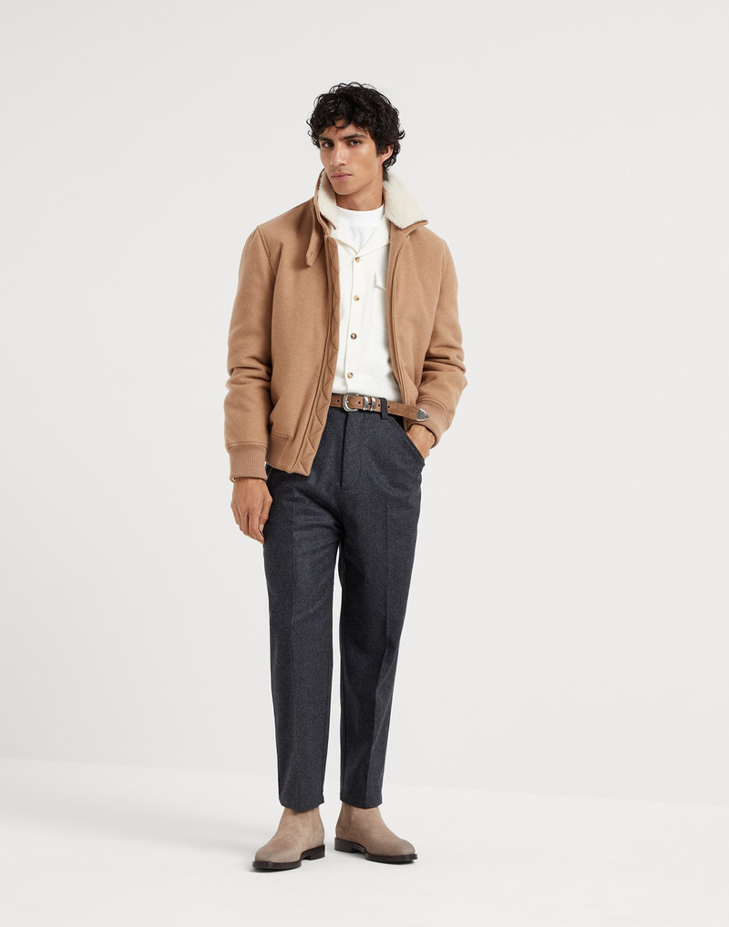 Lightweight water-resistant cashmere bomber jacket with detachable shearling insert and Thermore® pa 5