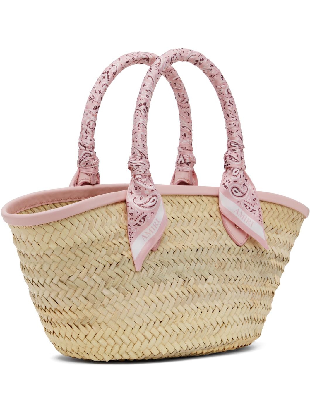 Beige & Pink MA Raffia Micro Tote - 3