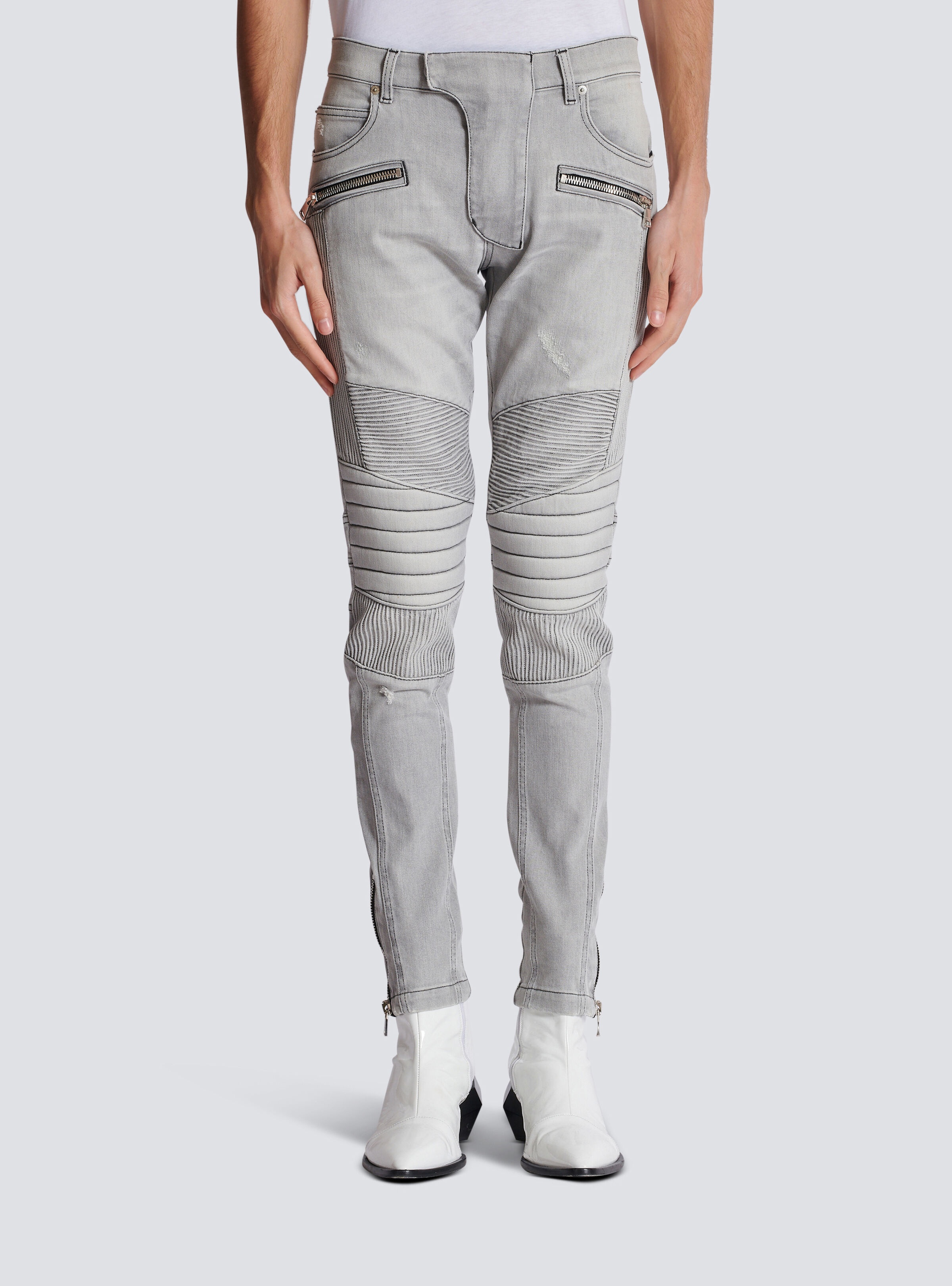 Biker jeans in Grey quilted denim - 5