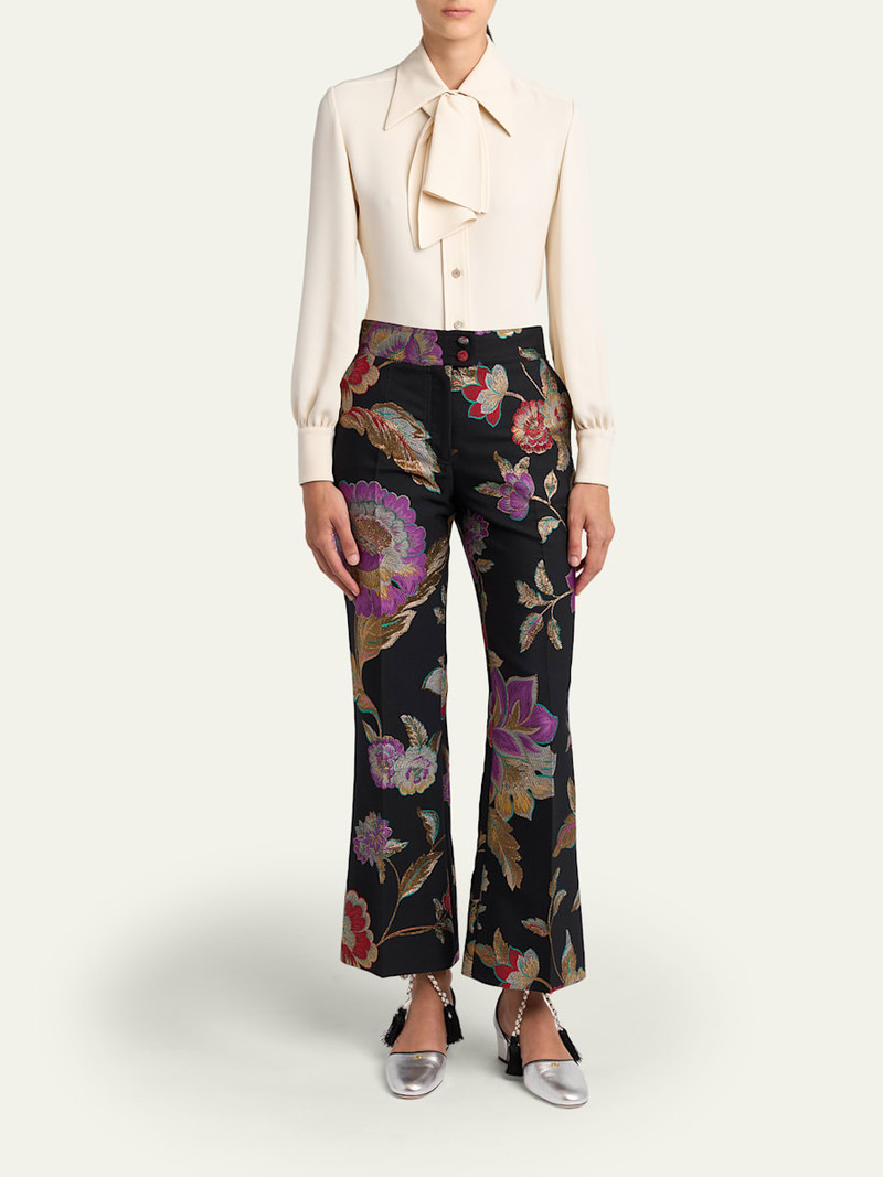 Valentino Metallic Floral Jacquard Flare Ankle Pants outlook