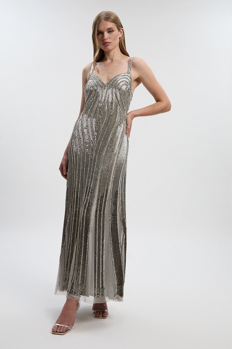 KAREN MILLEN Beaded Contour Sweet Heart Neckline Woven Maxi Dress outlook