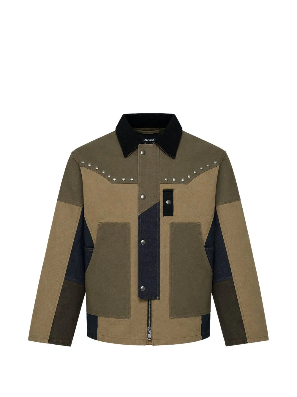 stud-embellished patchwork jacket - 1