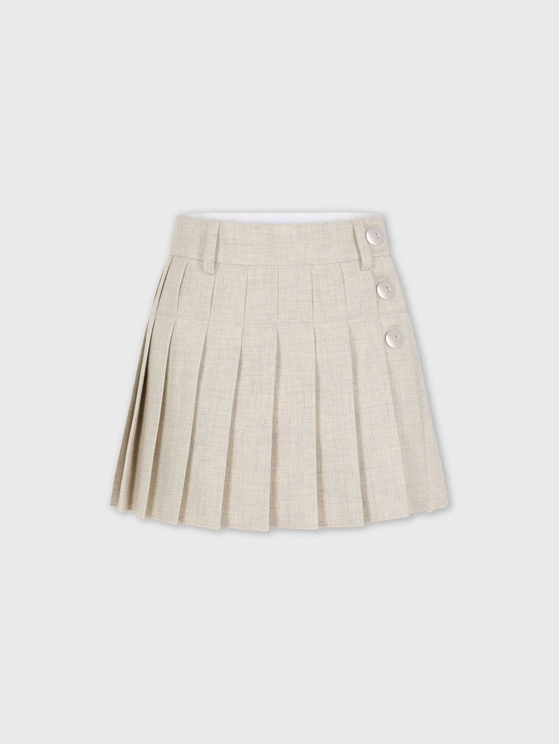 BEIGE MINI SKIRT IN MOTTLED WOOL - 1