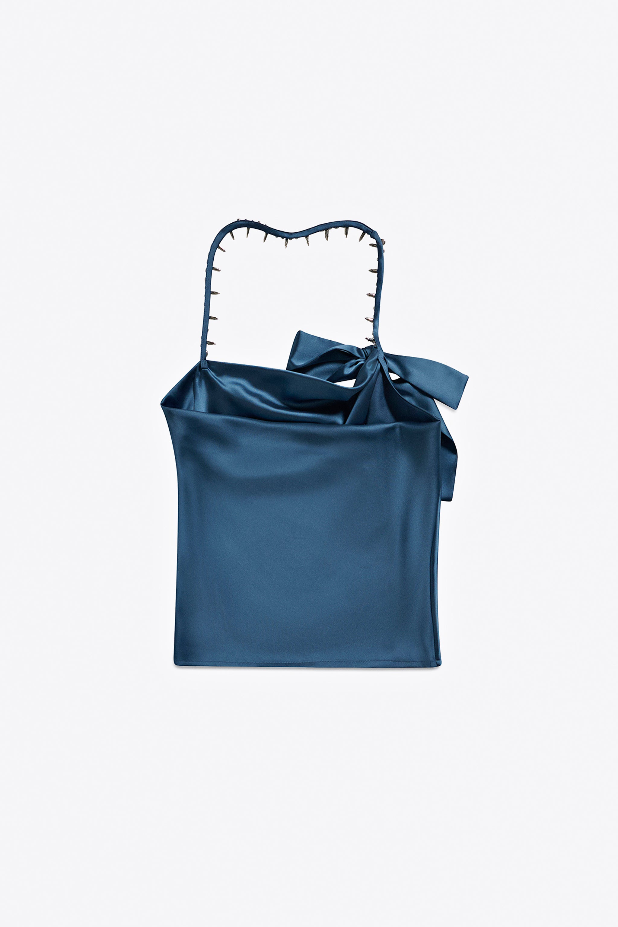 CRYSTAL EMBELLISHED SATIN HALTER TOP - 2
