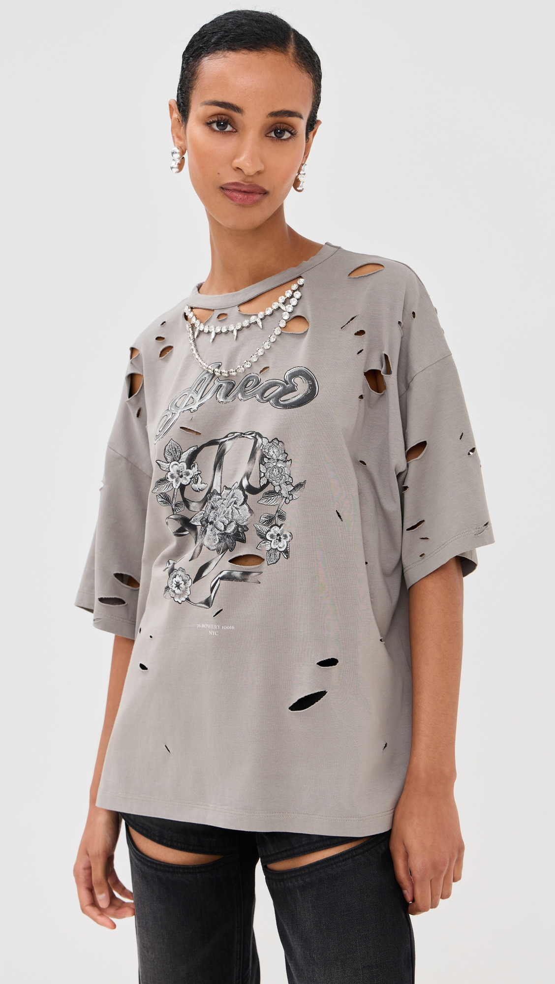 Distressed Crystal Embellished Graphic T-Shirt - 6