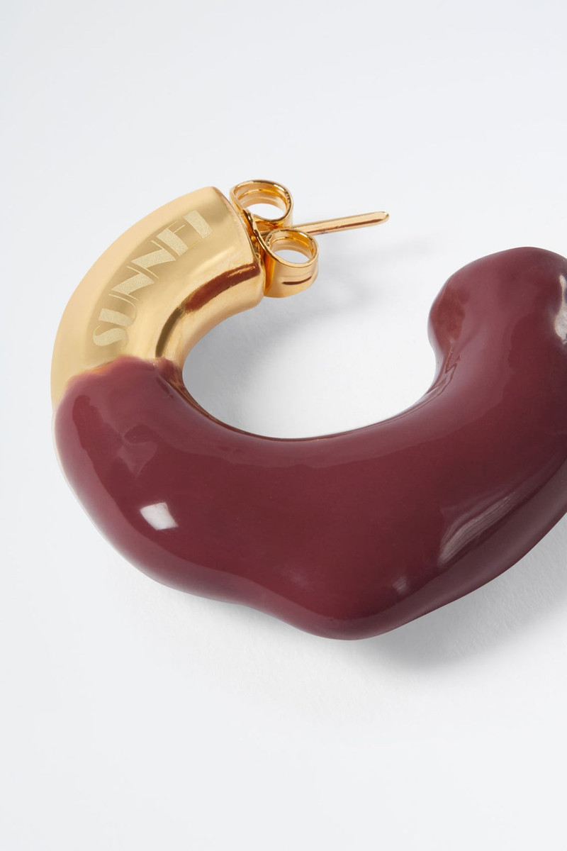 SUNNEI PURPLE BROWN RUBBERIZED SMALL GOLD EARRINGS outlook