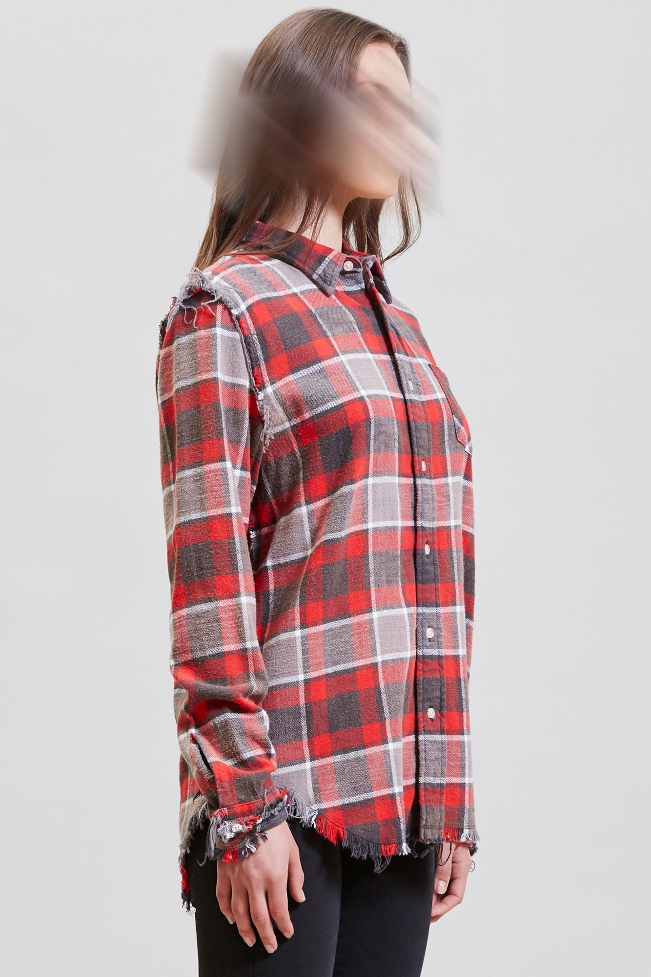 SHREDDED SEAM SHIRT - RED AND GREY PLAID | R13 - 4