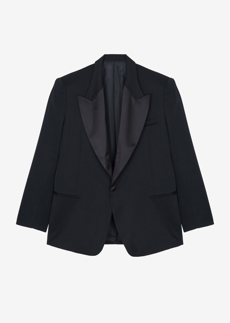 Halle Satin Collar Blazer - Black 1