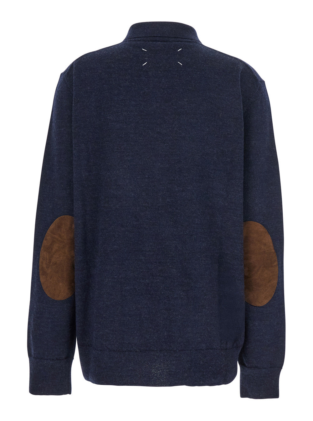 Maison Margiela Women Blue Polo Shirt With Classic Collar And Suede Patch On The Back In Wool Woman - 2