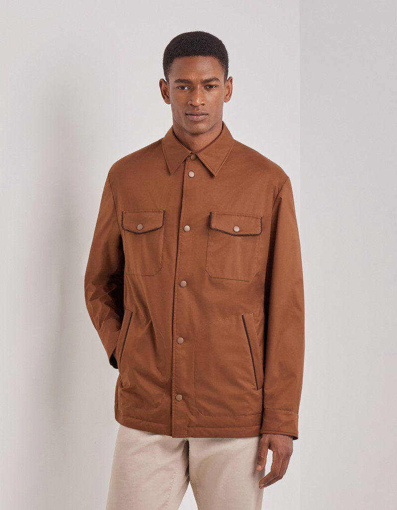 CARAMEL MIXED-MATERIAL ULTRALIGHT SUEDE BOMBER JACKET WITH KNIT INSERTS 174